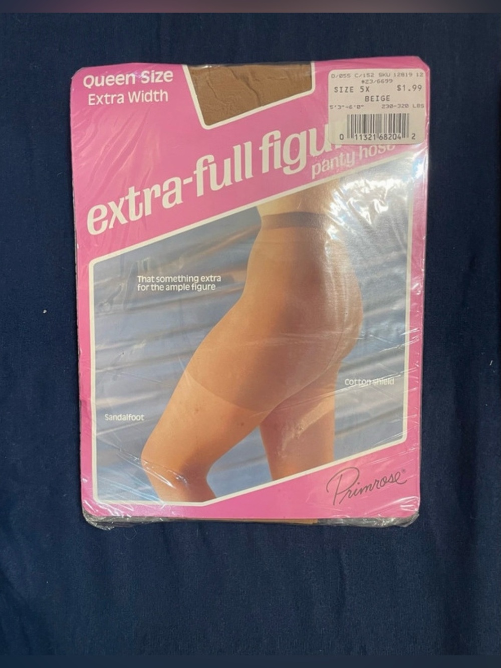 Vintage Primrose Woolworth Queen Size Extra Width Pantyhose (Size 5X; Deadstock)